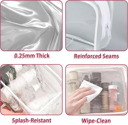 6 Pieces Clear Cosmetics Bag Bulk, TSA Approved Toiletry Bag for Travel, Zippered Clear Pouch Cosmetic Makeup Bag Waterproof Vinyl Plastic Organizer Case for Vacation Bathroom (Large)