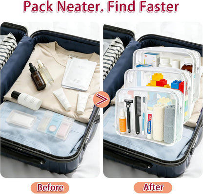 6 Pieces Clear Cosmetics Bag Bulk, TSA Approved Toiletry Bag for Travel, Zippered Clear Pouch Cosmetic Makeup Bag Waterproof Vinyl Plastic Organizer Case for Vacation Bathroom (Large)