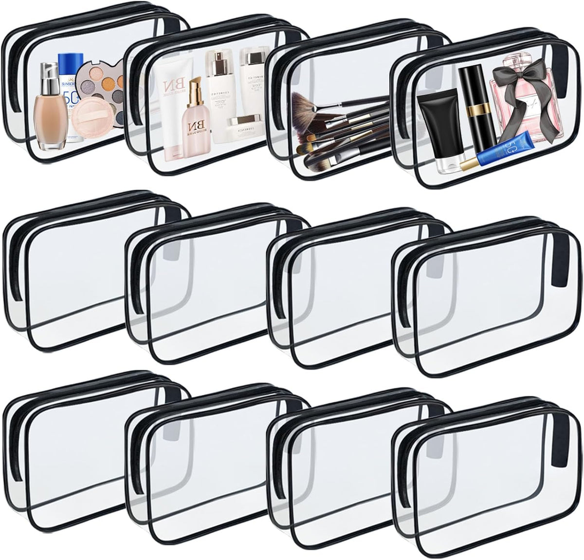 6 Pieces Clear Cosmetics Bag Bulk, TSA Approved Toiletry Bag for Travel, Zippered Clear Pouch Cosmetic Makeup Bag Waterproof Vinyl Plastic Organizer Case for Vacation Bathroom (Large)