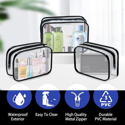 6 Pieces Clear Cosmetics Bag Bulk, TSA Approved Toiletry Bag for Travel, Zippered Clear Pouch Cosmetic Makeup Bag Waterproof Vinyl Plastic Organizer Case for Vacation Bathroom (Large)