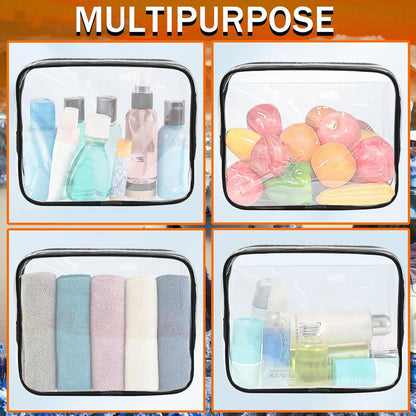 6 Pieces Clear Cosmetics Bag Bulk, TSA Approved Toiletry Bag for Travel, Zippered Clear Pouch Cosmetic Makeup Bag Waterproof Vinyl Plastic Organizer Case for Vacation Bathroom (Large)