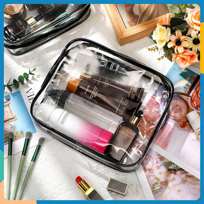 6 Pieces Clear Cosmetics Bag Bulk, TSA Approved Toiletry Bag for Travel, Zippered Clear Pouch Cosmetic Makeup Bag Waterproof Vinyl Plastic Organizer Case for Vacation Bathroom (Large)