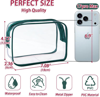 6 Pieces Clear Cosmetics Bag Bulk, TSA Approved Toiletry Bag for Travel, Zippered Clear Pouch Cosmetic Makeup Bag Waterproof Vinyl Plastic Organizer Case for Vacation Bathroom (Large)