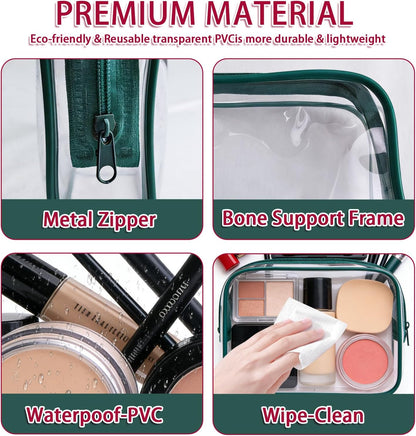 6 Pieces Clear Cosmetics Bag Bulk, TSA Approved Toiletry Bag for Travel, Zippered Clear Pouch Cosmetic Makeup Bag Waterproof Vinyl Plastic Organizer Case for Vacation Bathroom (Large)