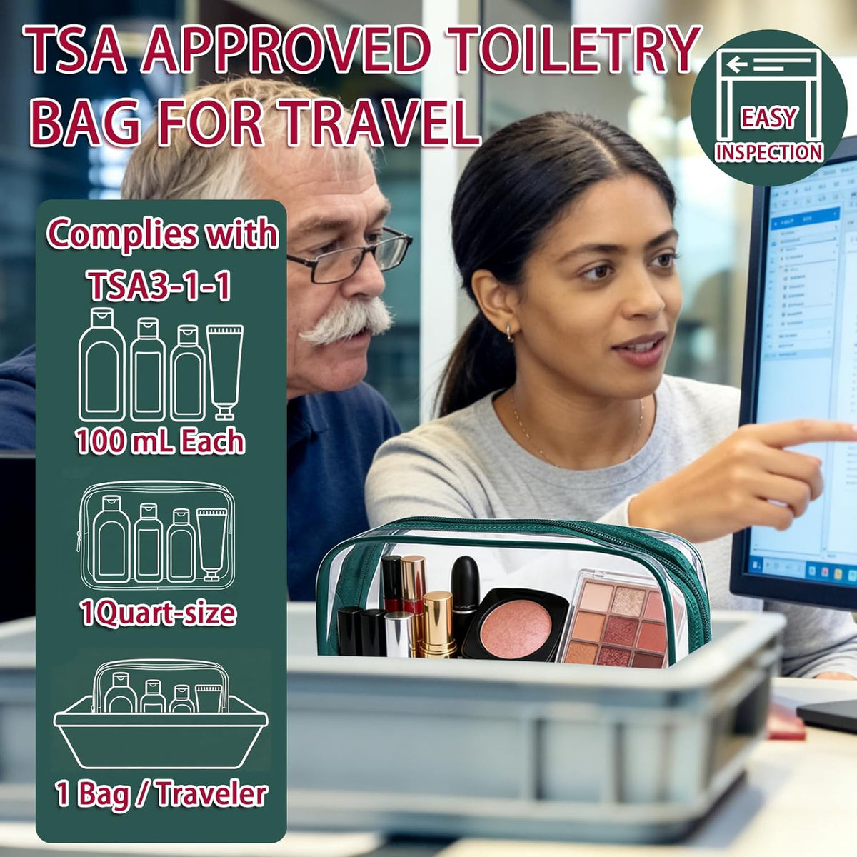 6 Pieces Clear Cosmetics Bag Bulk, TSA Approved Toiletry Bag for Travel, Zippered Clear Pouch Cosmetic Makeup Bag Waterproof Vinyl Plastic Organizer Case for Vacation Bathroom (Large)