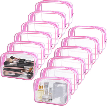 6 Pieces Clear Cosmetics Bag Bulk, TSA Approved Toiletry Bag for Travel, Zippered Clear Pouch Cosmetic Makeup Bag Waterproof Vinyl Plastic Organizer Case for Vacation Bathroom (Large)