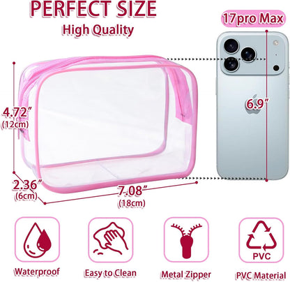 6 Pieces Clear Cosmetics Bag Bulk, TSA Approved Toiletry Bag for Travel, Zippered Clear Pouch Cosmetic Makeup Bag Waterproof Vinyl Plastic Organizer Case for Vacation Bathroom (Large)