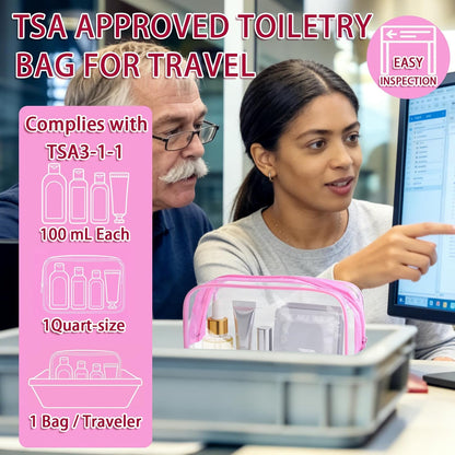 6 Pieces Clear Cosmetics Bag Bulk, TSA Approved Toiletry Bag for Travel, Zippered Clear Pouch Cosmetic Makeup Bag Waterproof Vinyl Plastic Organizer Case for Vacation Bathroom (Large)