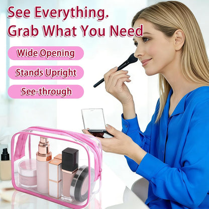 6 Pieces Clear Cosmetics Bag Bulk, TSA Approved Toiletry Bag for Travel, Zippered Clear Pouch Cosmetic Makeup Bag Waterproof Vinyl Plastic Organizer Case for Vacation Bathroom (Large)