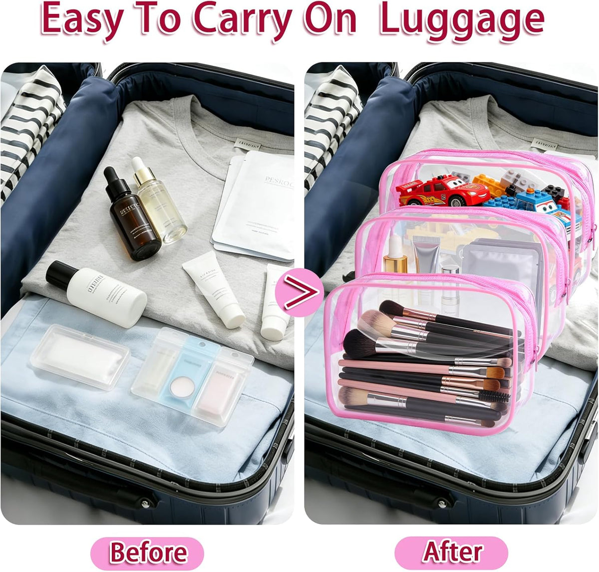 6 Pieces Clear Cosmetics Bag Bulk, TSA Approved Toiletry Bag for Travel, Zippered Clear Pouch Cosmetic Makeup Bag Waterproof Vinyl Plastic Organizer Case for Vacation Bathroom (Large)