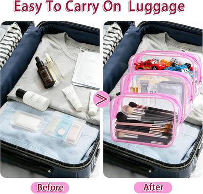 6 Pieces Clear Cosmetics Bag Bulk, TSA Approved Toiletry Bag for Travel, Zippered Clear Pouch Cosmetic Makeup Bag Waterproof Vinyl Plastic Organizer Case for Vacation Bathroom (Large)