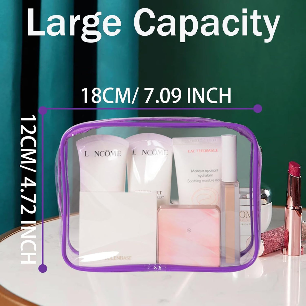 6 Pieces Clear Cosmetics Bag Bulk, TSA Approved Toiletry Bag for Travel, Zippered Clear Pouch Cosmetic Makeup Bag Waterproof Vinyl Plastic Organizer Case for Vacation Bathroom (Large)