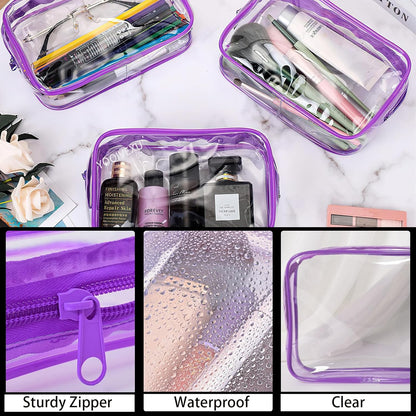 6 Pieces Clear Cosmetics Bag Bulk, TSA Approved Toiletry Bag for Travel, Zippered Clear Pouch Cosmetic Makeup Bag Waterproof Vinyl Plastic Organizer Case for Vacation Bathroom (Large)