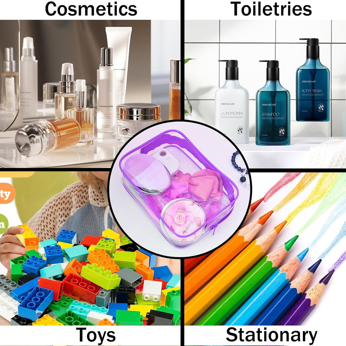 6 Pieces Clear Cosmetics Bag Bulk, TSA Approved Toiletry Bag for Travel, Zippered Clear Pouch Cosmetic Makeup Bag Waterproof Vinyl Plastic Organizer Case for Vacation Bathroom (Large)