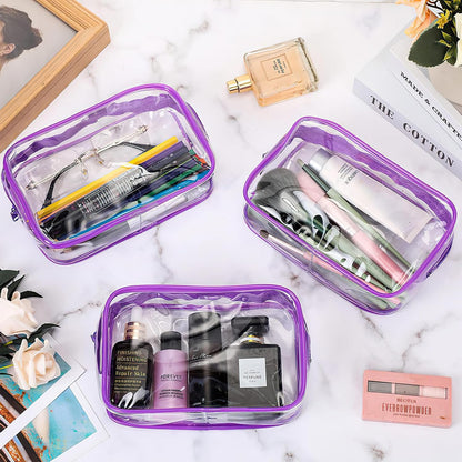 6 Pieces Clear Cosmetics Bag Bulk, TSA Approved Toiletry Bag for Travel, Zippered Clear Pouch Cosmetic Makeup Bag Waterproof Vinyl Plastic Organizer Case for Vacation Bathroom (Large)