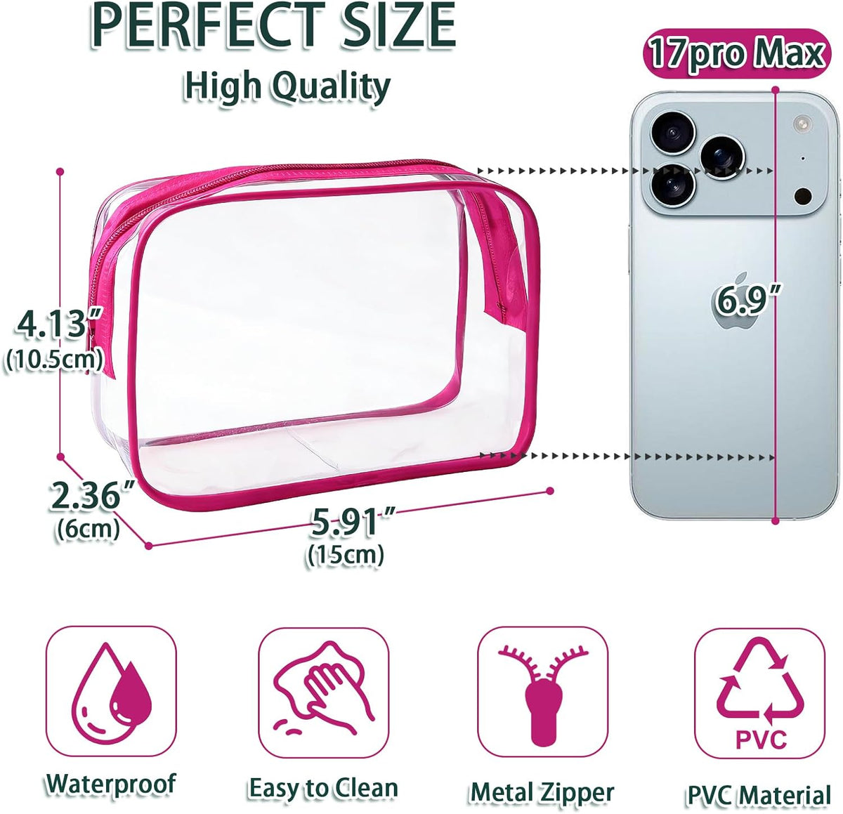 6 Pieces Clear Cosmetics Bag Bulk, TSA Approved Toiletry Bag for Travel, Zippered Clear Pouch Cosmetic Makeup Bag Waterproof Vinyl Plastic Organizer Case for Vacation Bathroom (Large)