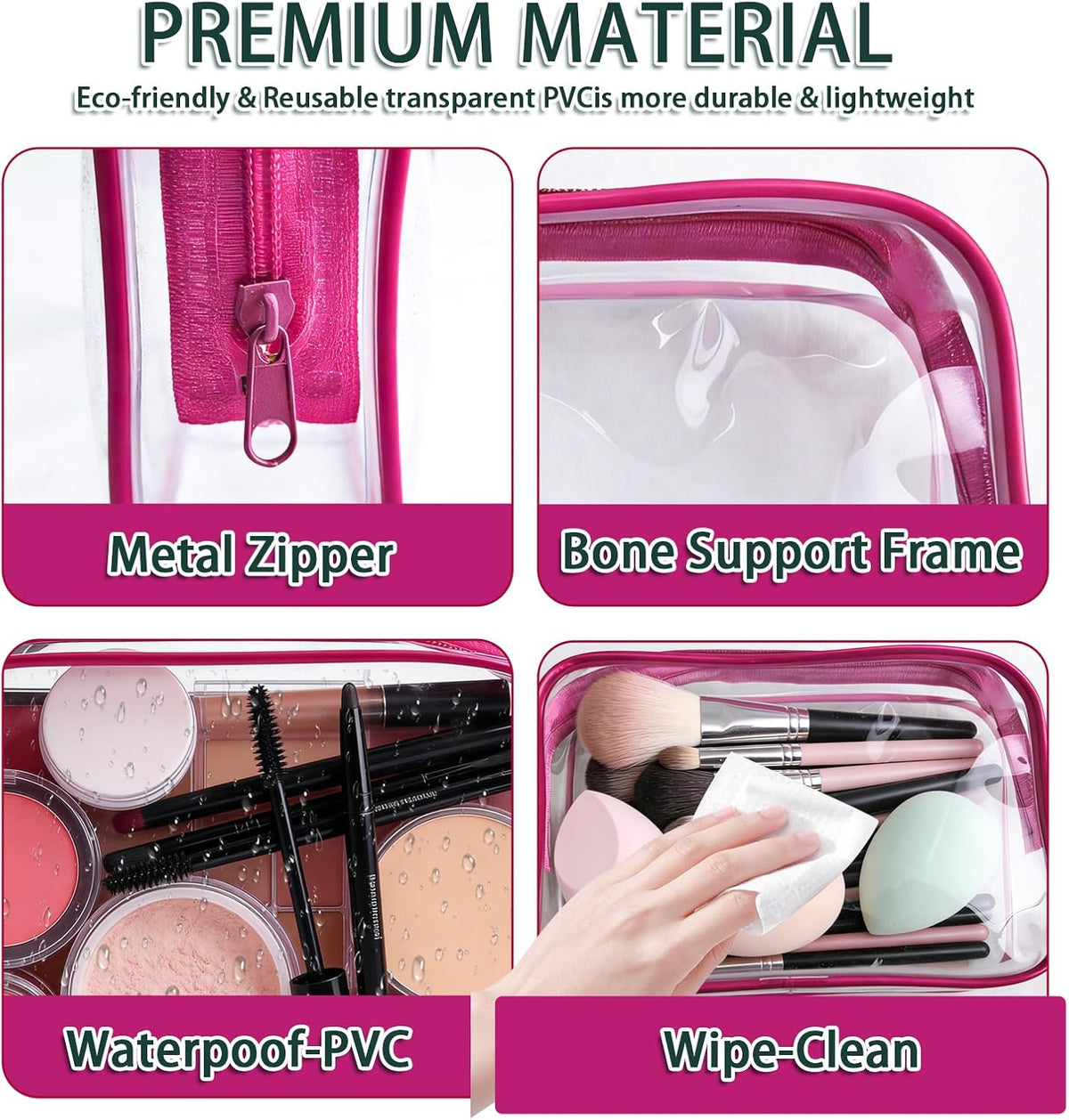 6 Pieces Clear Cosmetics Bag Bulk, TSA Approved Toiletry Bag for Travel, Zippered Clear Pouch Cosmetic Makeup Bag Waterproof Vinyl Plastic Organizer Case for Vacation Bathroom (Large)