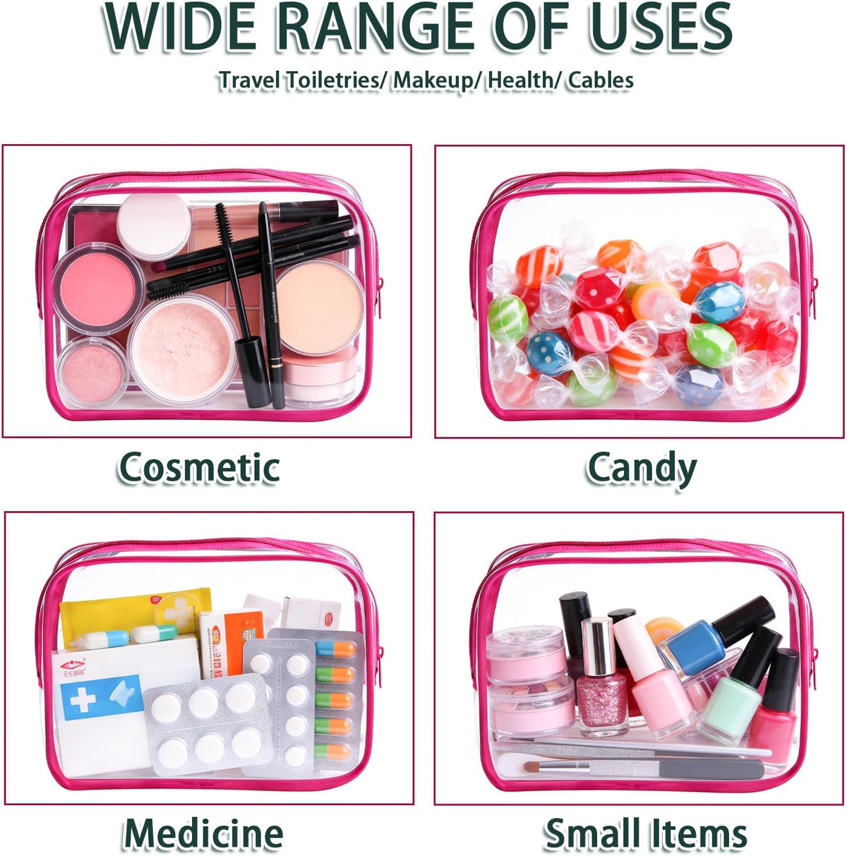 6 Pieces Clear Cosmetics Bag Bulk, TSA Approved Toiletry Bag for Travel, Zippered Clear Pouch Cosmetic Makeup Bag Waterproof Vinyl Plastic Organizer Case for Vacation Bathroom (Large)