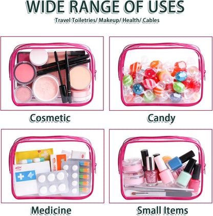 6 Pieces Clear Cosmetics Bag Bulk, TSA Approved Toiletry Bag for Travel, Zippered Clear Pouch Cosmetic Makeup Bag Waterproof Vinyl Plastic Organizer Case for Vacation Bathroom (Large)