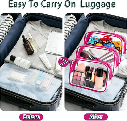 6 Pieces Clear Cosmetics Bag Bulk, TSA Approved Toiletry Bag for Travel, Zippered Clear Pouch Cosmetic Makeup Bag Waterproof Vinyl Plastic Organizer Case for Vacation Bathroom (Large)