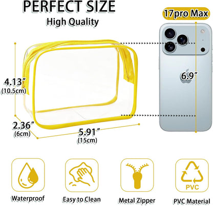 6 Pieces Clear Cosmetics Bag Bulk, TSA Approved Toiletry Bag for Travel, Zippered Clear Pouch Cosmetic Makeup Bag Waterproof Vinyl Plastic Organizer Case for Vacation Bathroom (Large)