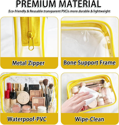 6 Pieces Clear Cosmetics Bag Bulk, TSA Approved Toiletry Bag for Travel, Zippered Clear Pouch Cosmetic Makeup Bag Waterproof Vinyl Plastic Organizer Case for Vacation Bathroom (Large)