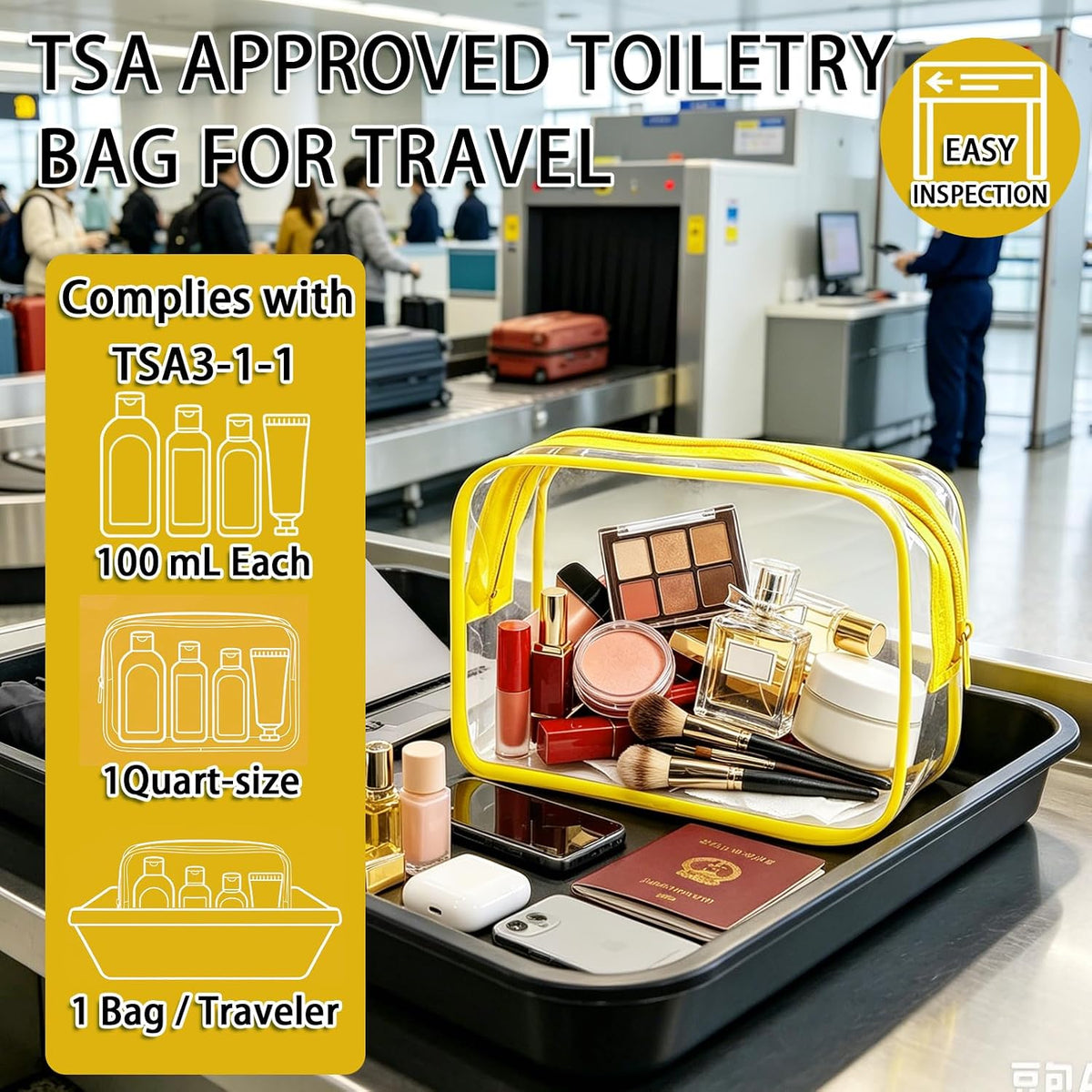 6 Pieces Clear Cosmetics Bag Bulk, TSA Approved Toiletry Bag for Travel, Zippered Clear Pouch Cosmetic Makeup Bag Waterproof Vinyl Plastic Organizer Case for Vacation Bathroom (Large)