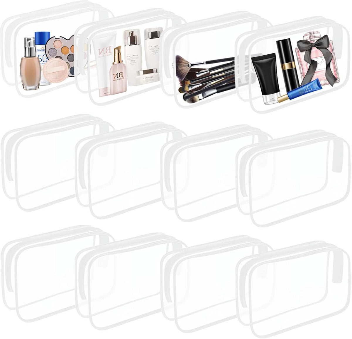 6 Pieces Clear Cosmetics Bag Bulk, TSA Approved Toiletry Bag for Travel, Zippered Clear Pouch Cosmetic Makeup Bag Waterproof Vinyl Plastic Organizer Case for Vacation Bathroom (Large)
