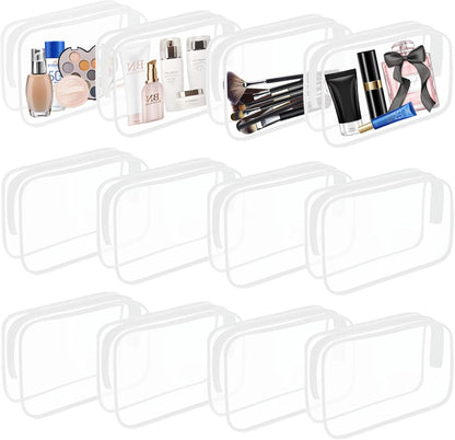 6 Pieces Clear Cosmetics Bag Bulk, TSA Approved Toiletry Bag for Travel, Zippered Clear Pouch Cosmetic Makeup Bag Waterproof Vinyl Plastic Organizer Case for Vacation Bathroom (Large)