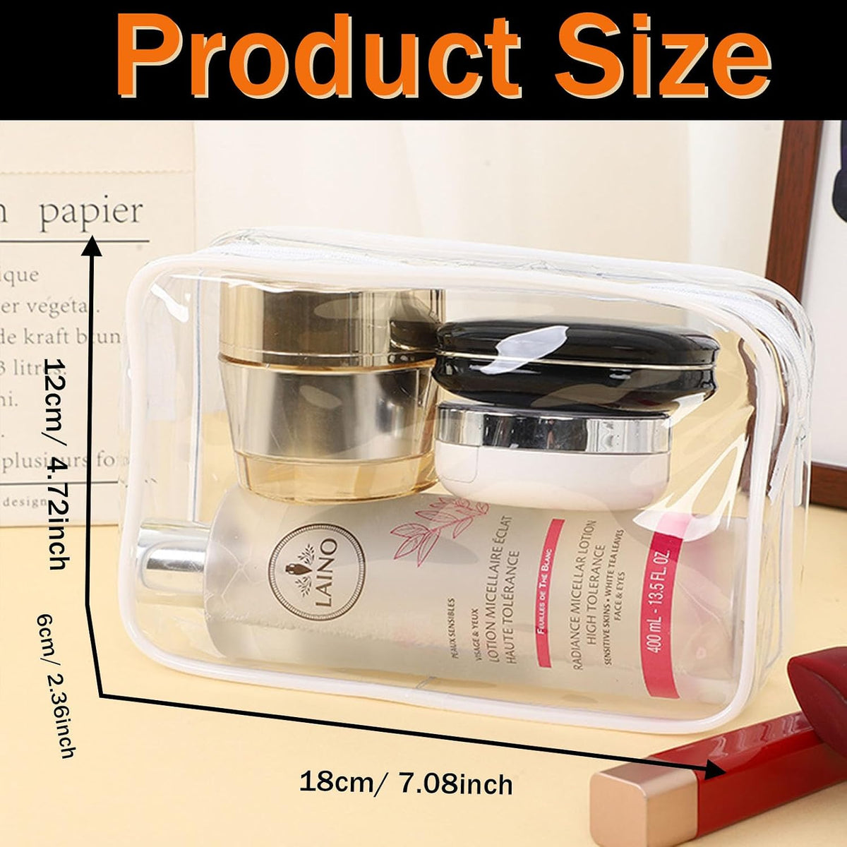 6 Pieces Clear Cosmetics Bag Bulk, TSA Approved Toiletry Bag for Travel, Zippered Clear Pouch Cosmetic Makeup Bag Waterproof Vinyl Plastic Organizer Case for Vacation Bathroom (Large)