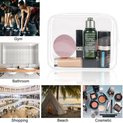 6 Pieces Clear Cosmetics Bag Bulk, TSA Approved Toiletry Bag for Travel, Zippered Clear Pouch Cosmetic Makeup Bag Waterproof Vinyl Plastic Organizer Case for Vacation Bathroom (Large)
