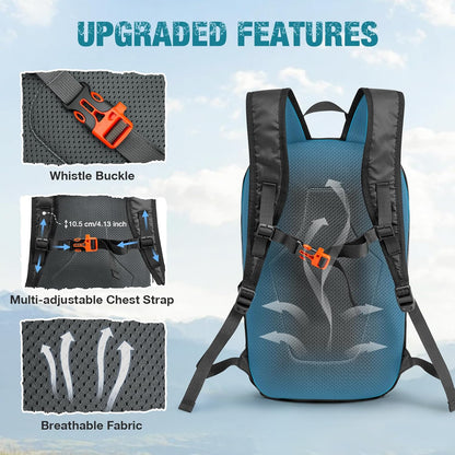18L Lightweight Packable Hiking Backpack for Men Women | Small Foldable Daypack for Travel Camping Trip