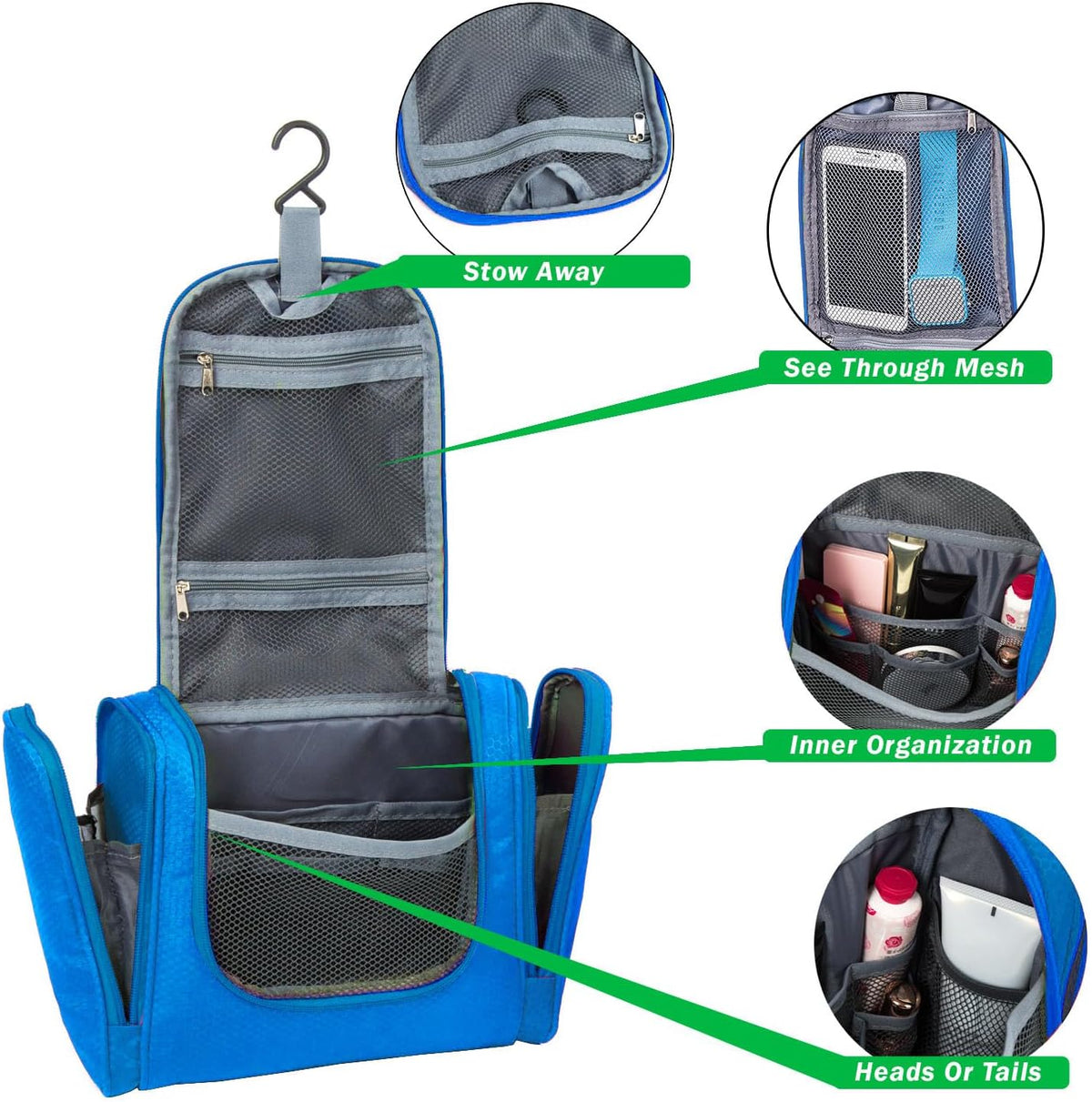 Bago Travel Toiletry Bag for Women and Men - Large Waterproof Hanging Large Toiletry Bag for Bathroom and Travel Bag for Toiletries Organizer -Makeup Bag (Blue)