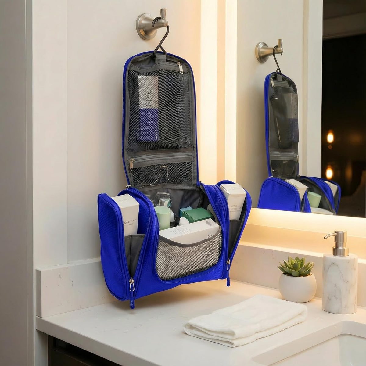 Bago Travel Toiletry Bag for Women and Men - Large Waterproof Hanging Large Toiletry Bag for Bathroom and Travel Bag for Toiletries Organizer -Makeup Bag (Blue)