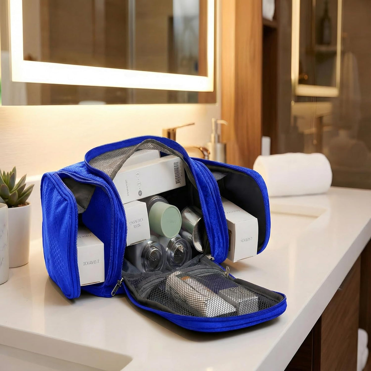 Bago Travel Toiletry Bag for Women and Men - Large Waterproof Hanging Large Toiletry Bag for Bathroom and Travel Bag for Toiletries Organizer -Makeup Bag (Blue)