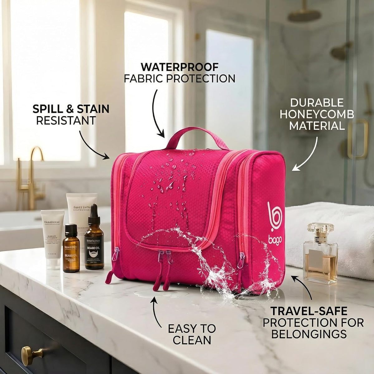Bago Travel Toiletry Bag for Women and Men - Large Waterproof Hanging Large Toiletry Bag for Bathroom and Travel Bag for Toiletries Organizer -Makeup Bag (Blue)