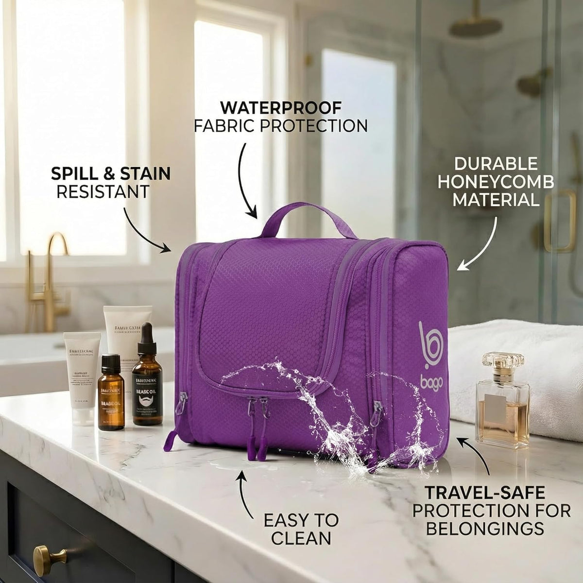 Bago Travel Toiletry Bag for Women and Men - Large Waterproof Hanging Large Toiletry Bag for Bathroom and Travel Bag for Toiletries Organizer -Makeup Bag (Blue)