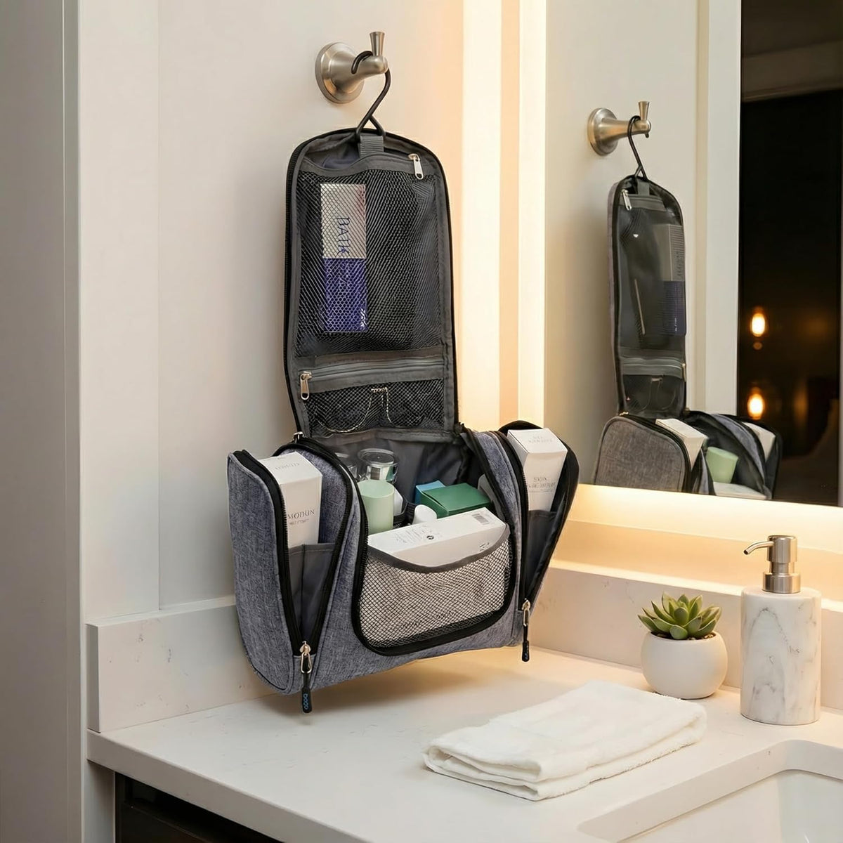 Bago Travel Toiletry Bag for Women and Men - Large Waterproof Hanging Large Toiletry Bag for Bathroom and Travel Bag for Toiletries Organizer -Makeup Bag (Blue)