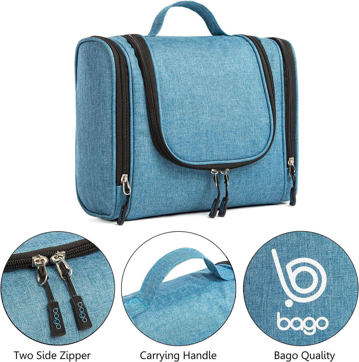 Bago Travel Toiletry Bag for Women and Men - Large Waterproof Hanging Large Toiletry Bag for Bathroom and Travel Bag for Toiletries Organizer -Makeup Bag (Blue)