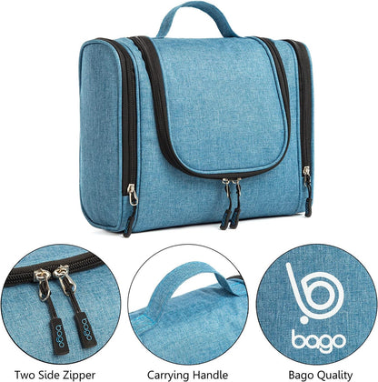 Bago Travel Toiletry Bag for Women and Men - Large Waterproof Hanging Large Toiletry Bag for Bathroom and Travel Bag for Toiletries Organizer -Makeup Bag (Blue)