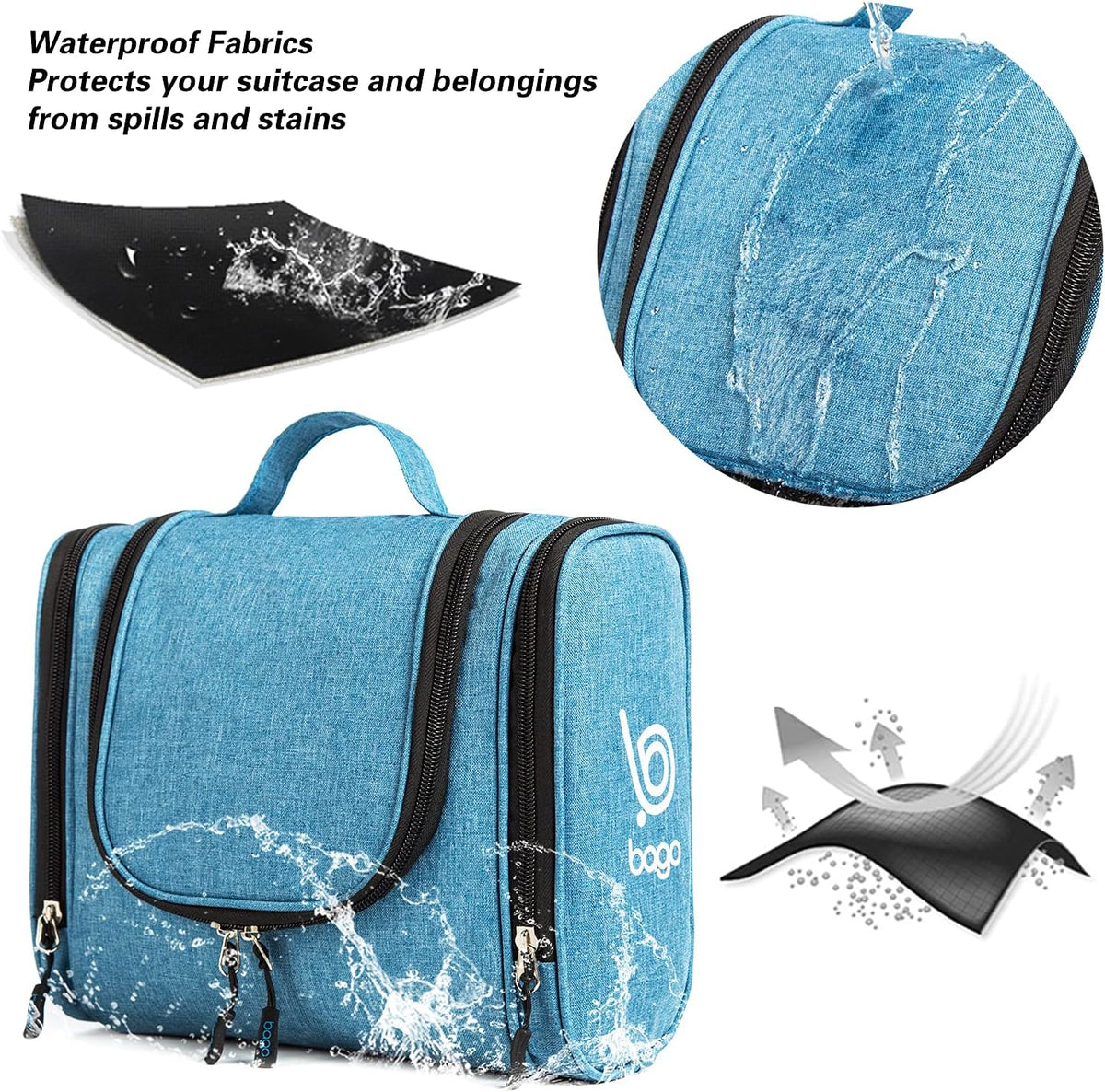 Bago Travel Toiletry Bag for Women and Men - Large Waterproof Hanging Large Toiletry Bag for Bathroom and Travel Bag for Toiletries Organizer -Makeup Bag (Blue)