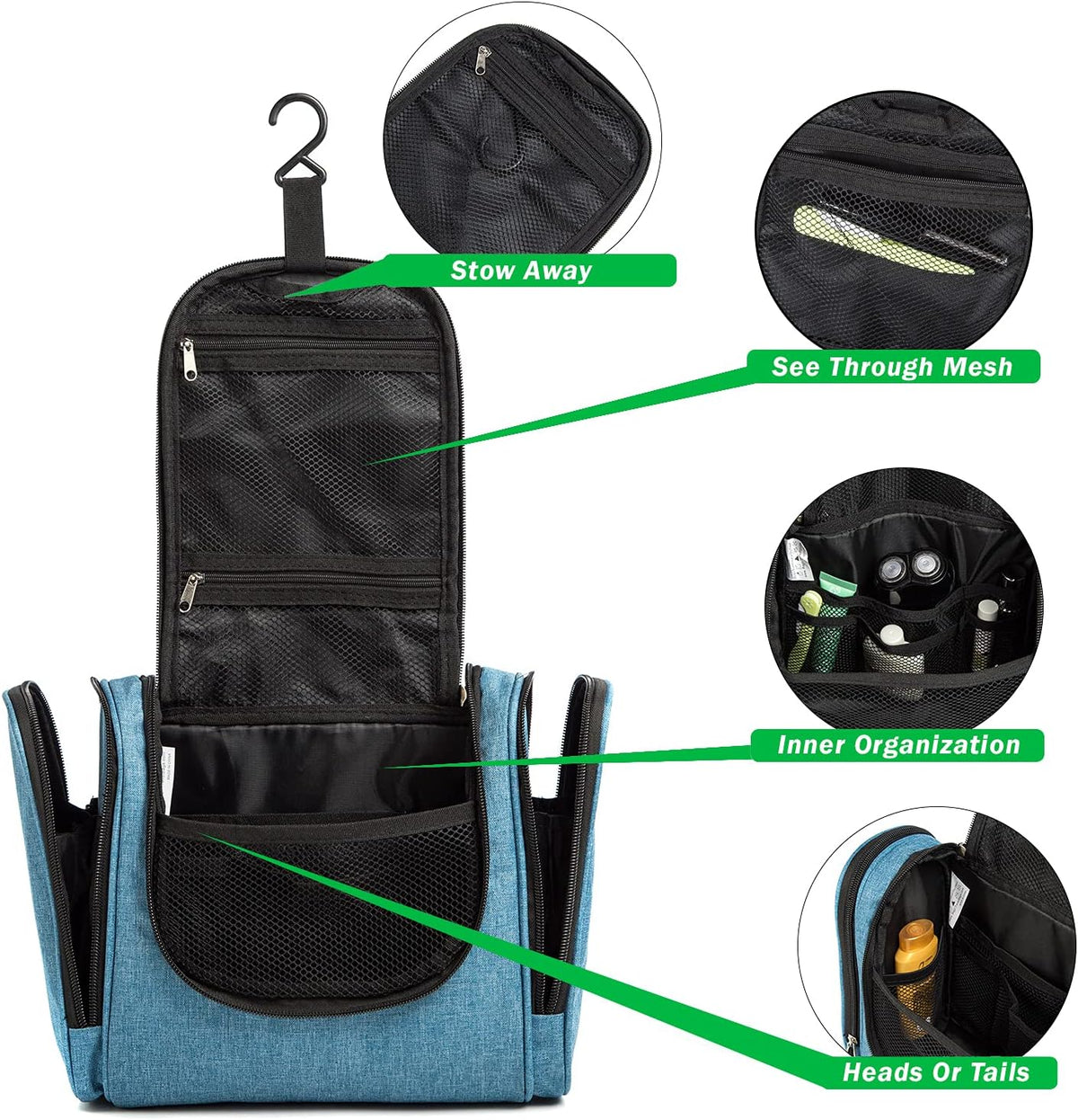 Bago Travel Toiletry Bag for Women and Men - Large Waterproof Hanging Large Toiletry Bag for Bathroom and Travel Bag for Toiletries Organizer -Makeup Bag (Blue)