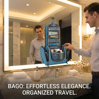 Bago Travel Toiletry Bag for Women and Men - Large Waterproof Hanging Large Toiletry Bag for Bathroom and Travel Bag for Toiletries Organizer -Makeup Bag (Blue)