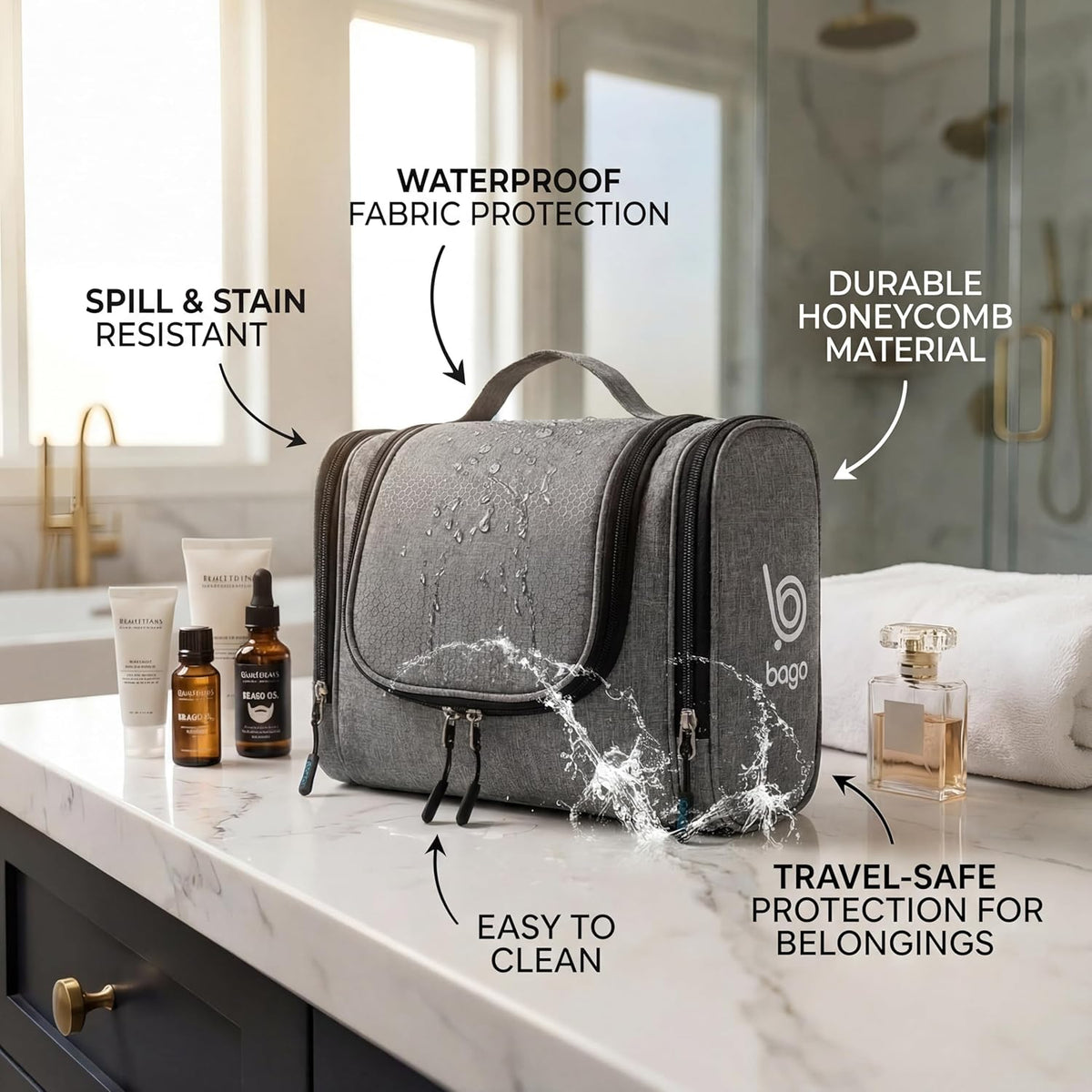 Bago Travel Toiletry Bag for Women and Men - Large Waterproof Hanging Large Toiletry Bag for Bathroom and Travel Bag for Toiletries Organizer -Makeup Bag (Blue)