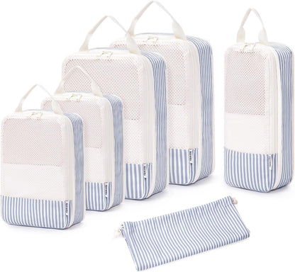 6 Set Compression Packing Cubes for Travel Women Men, Travel Cubes for Carry On Suitcase, Durable Compression Luggage Organizer Bags