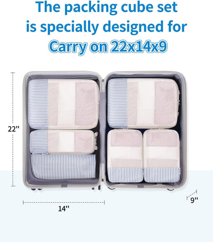 6 Set Compression Packing Cubes for Travel Women Men, Travel Cubes for Carry On Suitcase, Durable Compression Luggage Organizer Bags