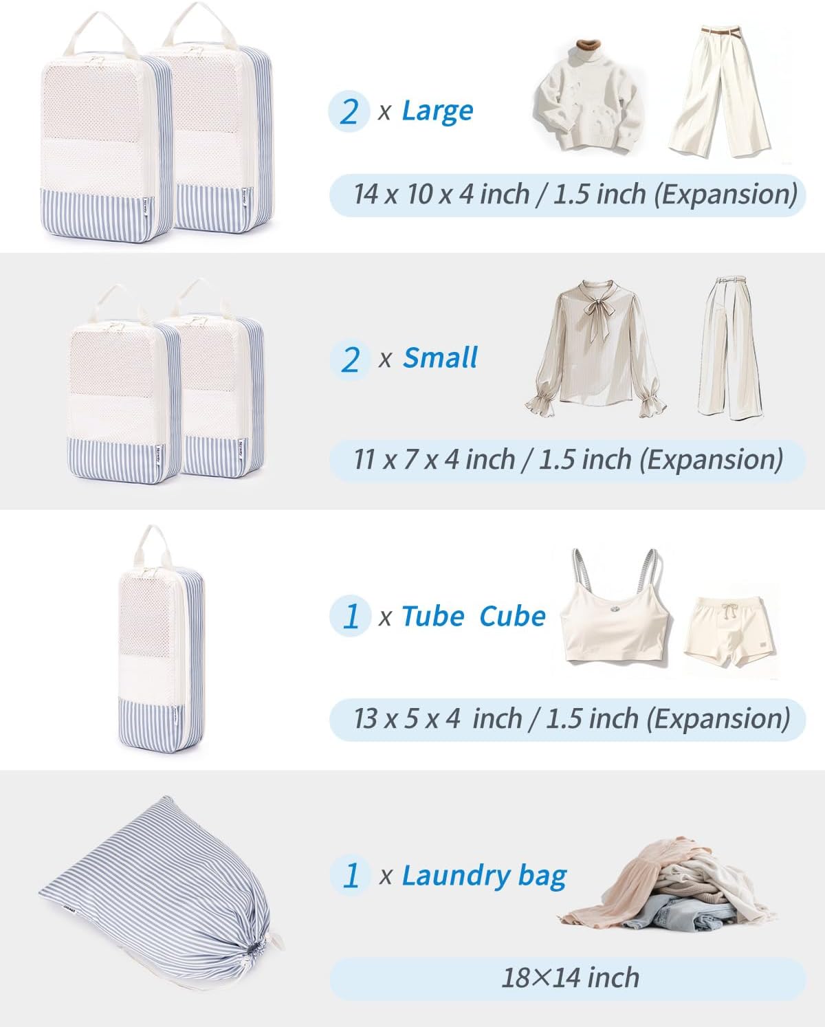 6 Set Compression Packing Cubes for Travel Women Men, Travel Cubes for Carry On Suitcase, Durable Compression Luggage Organizer Bags