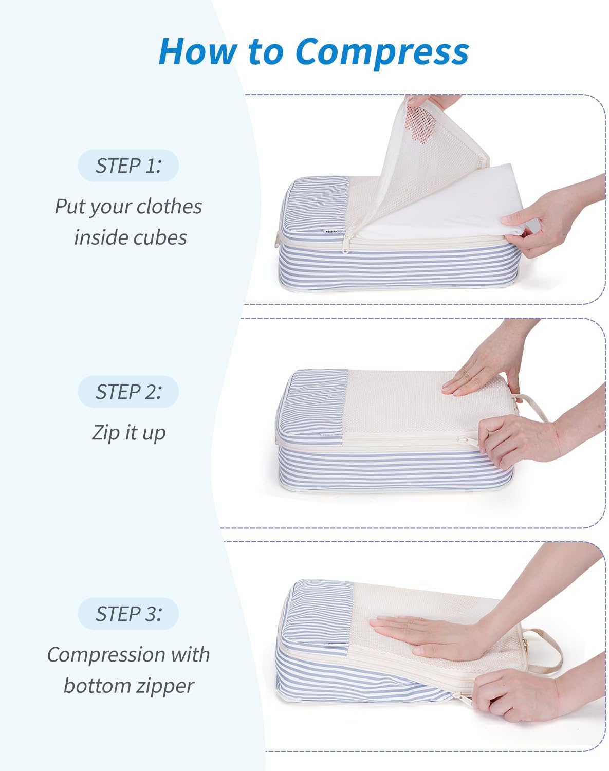 6 Set Compression Packing Cubes for Travel Women Men, Travel Cubes for Carry On Suitcase, Durable Compression Luggage Organizer Bags