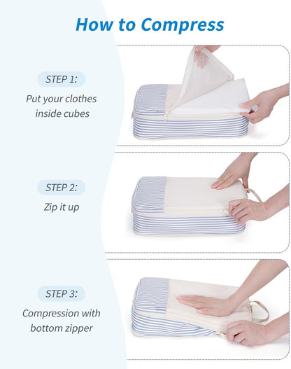 6 Set Compression Packing Cubes for Travel Women Men, Travel Cubes for Carry On Suitcase, Durable Compression Luggage Organizer Bags
