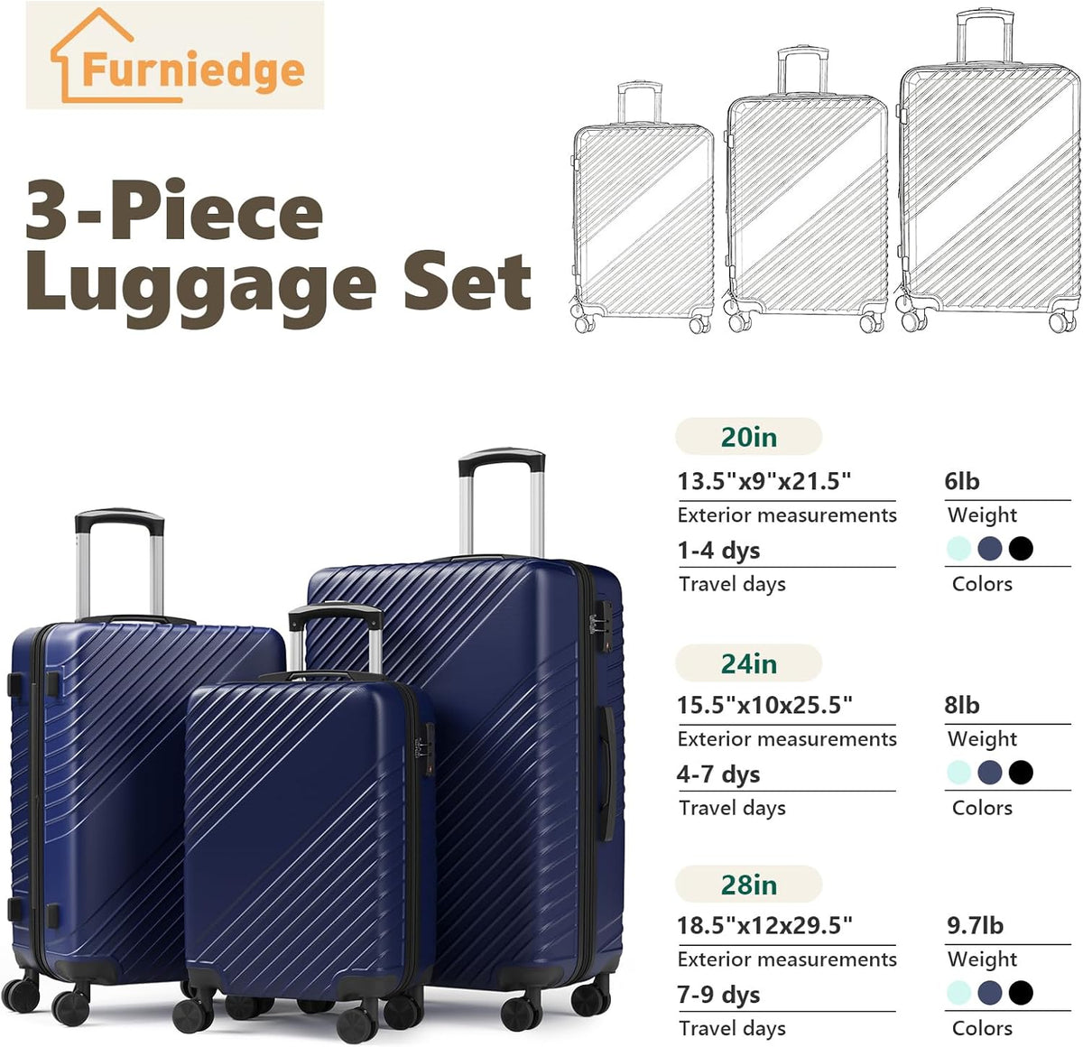 20 Inch Carry On Luggage - Expandable Hard Shell Suitcases Lightweight Travel Suitcase with TSA Security Lock Portable and Waterproof ABS Hardside Luggages with 360°Spinner Wheels, Blue
